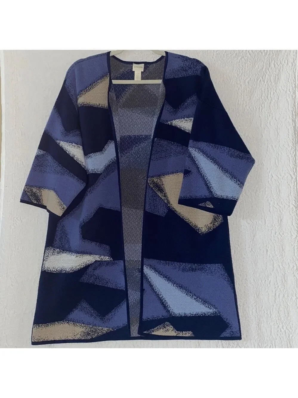 CHICO'S Painted Pattern Pam Abstract Open Front Cardigan